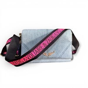 Zadig & Voltaire Denim Crossbody Bag w/ Logo Strap & Crystal Wings